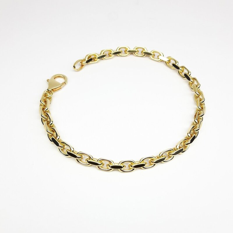 Bracelet forçat diamanté, or jaune 18kt massif 19cm Ø4mm.